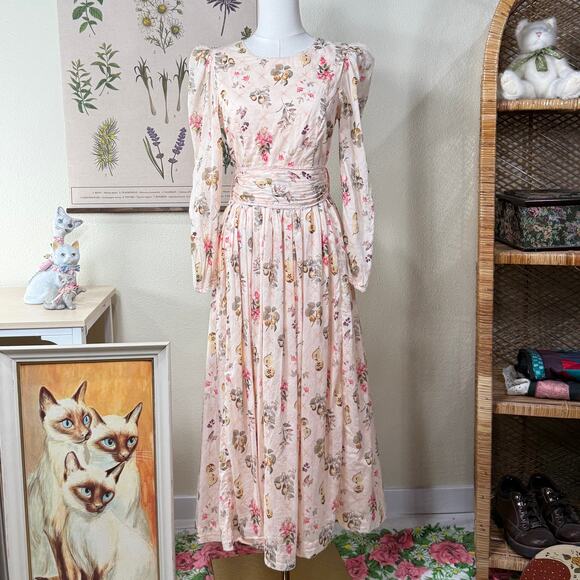 Jessakae Pear Grove Floral Long Sleeve Dress Romantic Cottage Shabby Chic XS - Picture 1 of 8